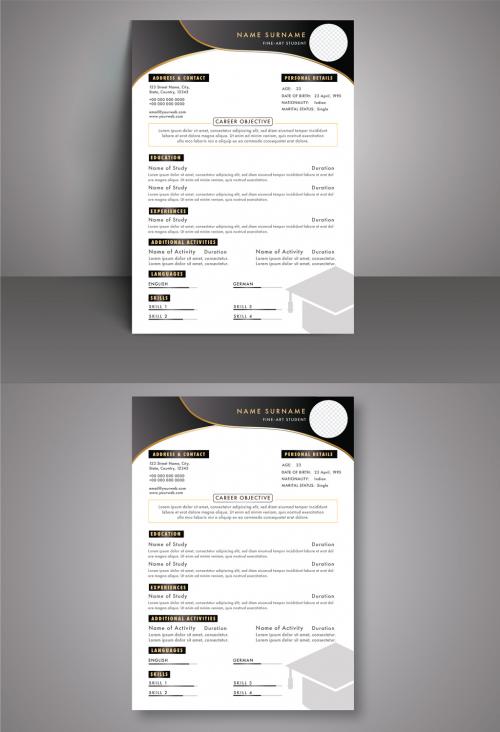 Resume Template Layout in Black and White Color with Image Placeholder. 644482893