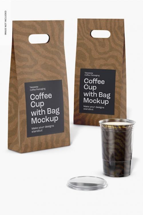 Premium PSD | Coffee cup with bags mockup Premium PSD