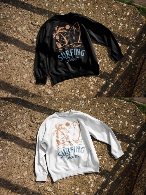 Mockup of customizable color sweatshirt lying on the ground outdoors 644106908