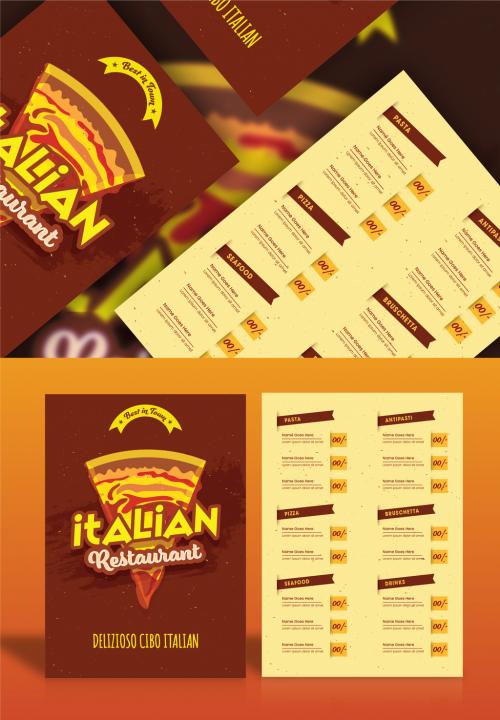 Italian Restaurant Menu Card Template Design in Burnt Red and Yellow Color. 644482860