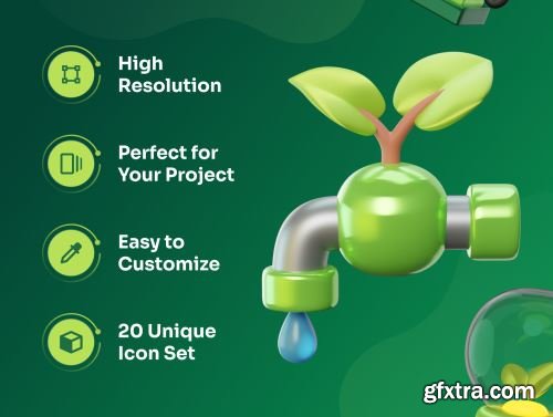 Greeny - Environment & Ecology 3D Icon Set Ui8.net