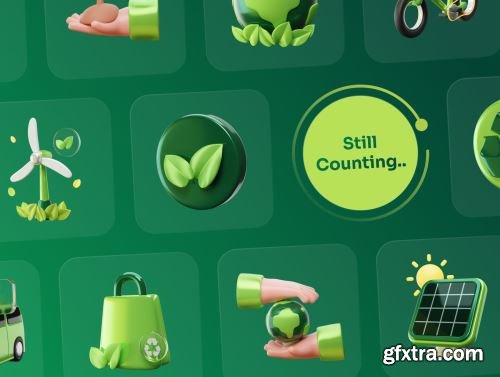 Greeny - Environment & Ecology 3D Icon Set Ui8.net