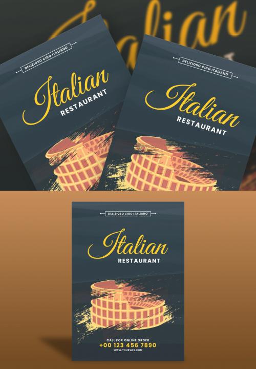 Italian Restaurant Brochure, Menu Card Template Layout with Brush Stroke Effect Colosseum. 644482848