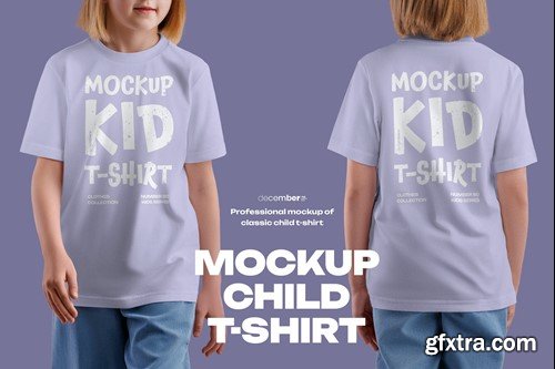 Front and Back Mockup of a Kid's T-shirt on a Girl EFTR5M9