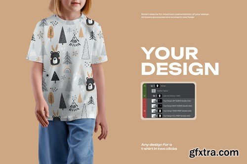 Front and Back Mockup of a Kid's T-shirt on a Girl EFTR5M9