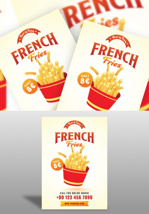 French Fries Menu Card Template Layout In Yellow Color For Restaurant Or Cafe. 644482788