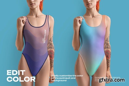 Mockups of a One Piece Sports Women's Swimsuit 97XZEJY