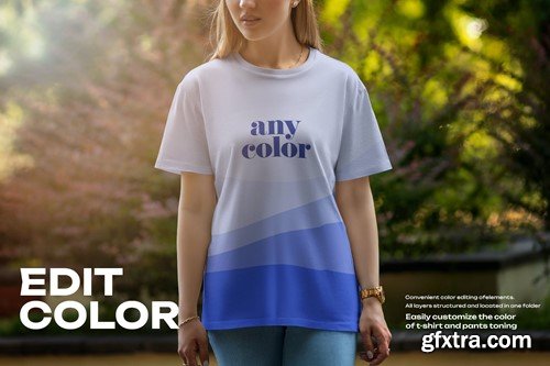 Mockups T-Shirt on a Girl Walking in the Park 45Q6FPM