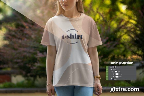 Mockups T-Shirt on a Girl Walking in the Park 45Q6FPM