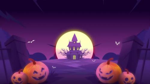 Videohive - Halloween Pumpkins And Castle In The Graveyard 4K - 48213325 - 48213325