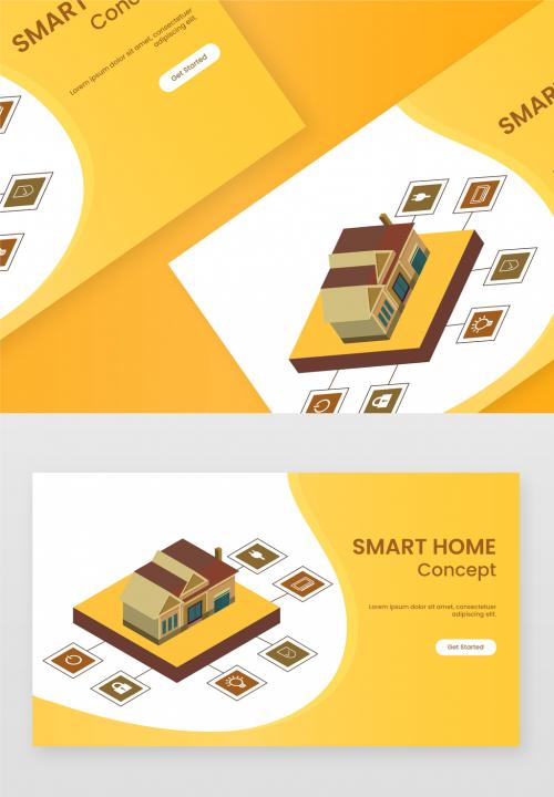 Responsive Landing Page Design in White and Yellow Color with Smart Home Automation System. 644482679