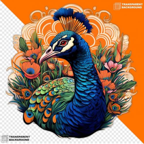 Premium PSD | Peacocks head digital sticker isolated on transparent background Premium PSD