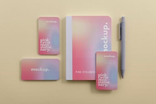 Premium PSD | Above view pink cyclamen stationery Premium PSD