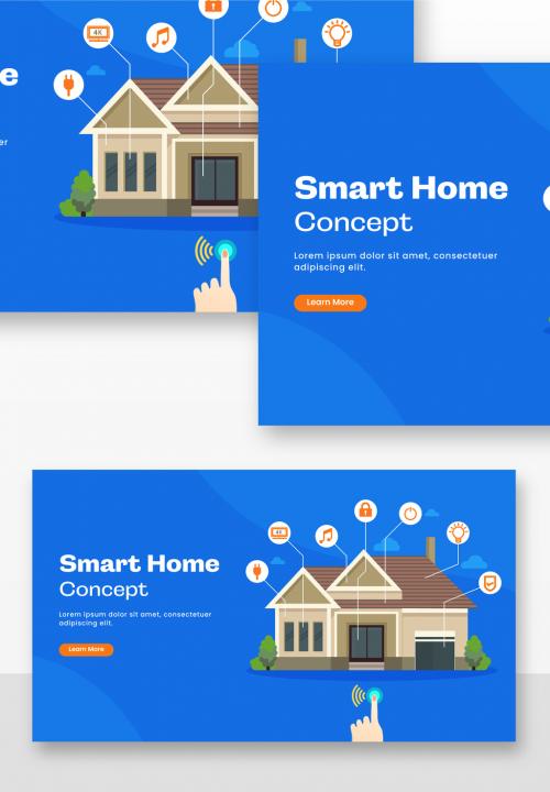 Blue Color Landing Page or Hero Image with Smart Home Automation System. 644482588