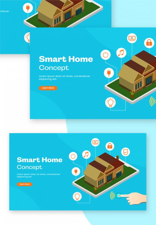 Responsive Landing Page or Hero Image with Smart Home Automation System in Smartphone. 644482579