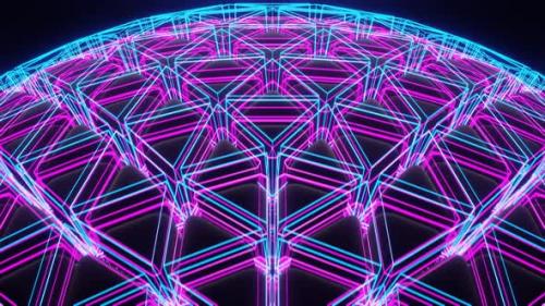 Videohive - Cyan And Pink And Black Sci-Fi Neon Glowing Ball Background Vj Loop In HD - 48225538 - 48225538