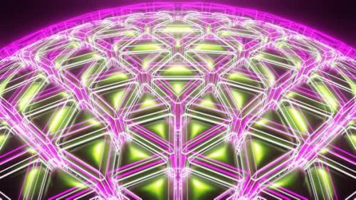 Videohive - Green And Pink And White Sci-Fi Neon Glowing Ball Background Vj Loop In 4K - 48225542 - 48225542
