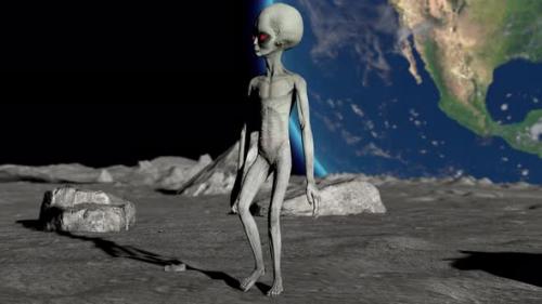 Videohive - Scary Gray Alien Walking on the Surface of the - 48226571 - 48226571