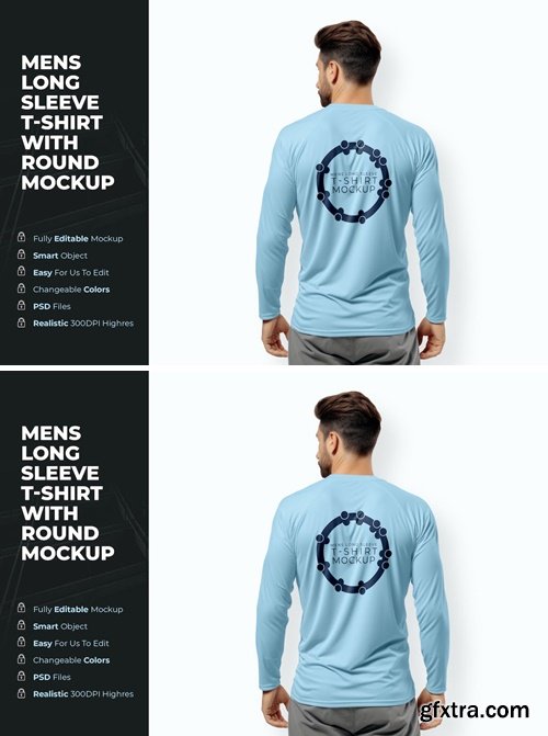 Mens Long Sleeve T-Shirt with Round Mockup WNHN6B5