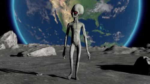 Videohive - Scary Gray Alien Walking on the Surface of the - 48226632 - 48226632