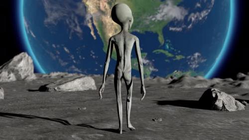 Videohive - Scary Gray Alien Walking on the Surface of the - 48226639 - 48226639