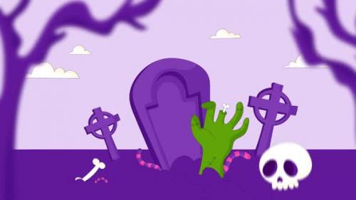 Videohive - Halloween Cartoon Zombie Hand In The Graveyard - 48234030 - 48234030