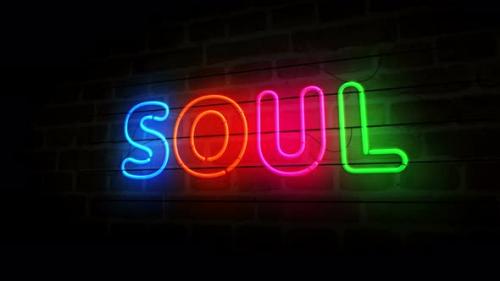 Videohive - Soul music neon on brick wall 3d - 48202253 - 48202253