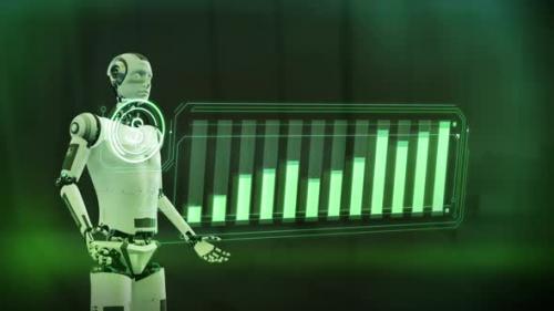 Videohive - An AI Robot Monitors The Growth Of Dollar Quotes On A Virtual Panel - 48195282 - 48195282