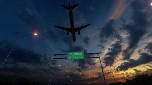 Videohive - Munich City Road Sign - Airplane Arriving To Munich Airport Travelling To Germany - 48237434 - 48237434