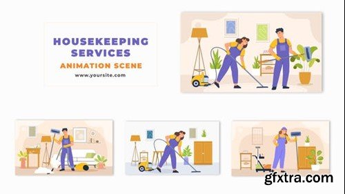 Videohive Vector Cartoon Housekeeping Services Animation Scene 48570869