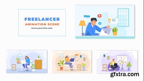 Videohive Freelancer Working from Home Vector Character Animation 48571386