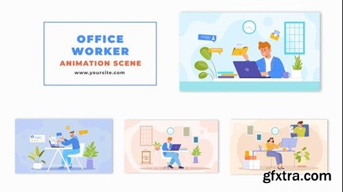 Videohive 2D Office Worker Flat Character Animation Scene 48569256