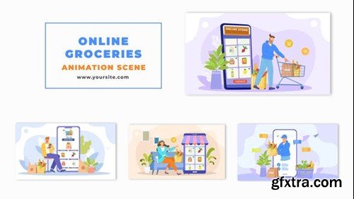Videohive Flat Character Design Grocery Delivery App Animation Scene 48570032