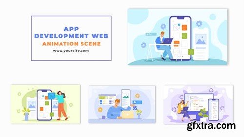 Videohive Flat 2D Character Web App Development Animation Scene 48570055