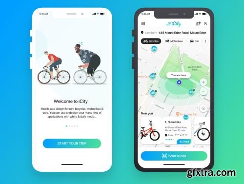iCity - Rent bikes Mobile App Ui8.net