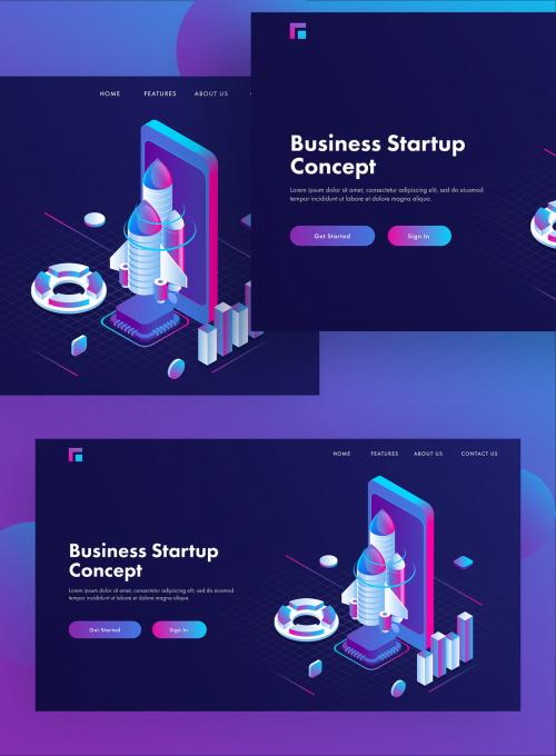 Business Startup Concept Based Landing Page with 3D Smartphone, Rocket Launching and Info-graphic Element. 644482536