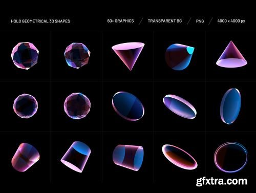 Holo Geometrical 3D Shapes Collection Ui8.net