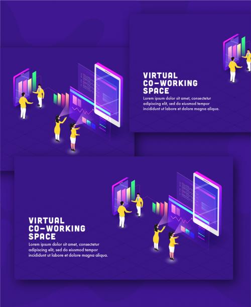 virtual Co-Working Space Concept Based Landing Page with Business People Analysis Data Through VR Glasses at Distance Place. 644482501