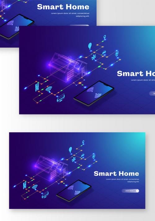 Web Banner or Landing Page Design with Smart Home Automation System Control From Smartphone Connected Wifi. 644482464