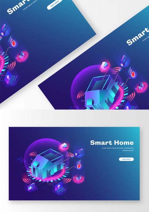 Web Banner or Landing Page Design with Isometric View of Smart Home Automation System. 644482463