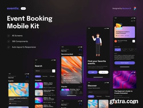 Eventix – Event booking / ticketing mobile app UI kit Ui8.net