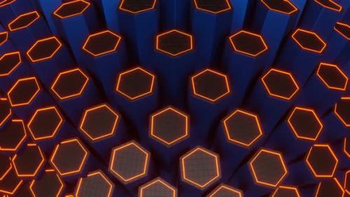 Videohive - Blue And Gray And Orange Hexagonal Circular Motion Background Vj Loop In HD - 48242158 - 48242158