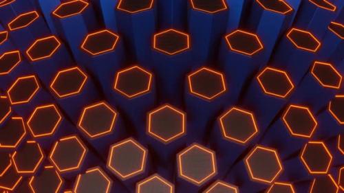 Videohive - Blue And Gray And Orange Hexagonal Circular Motion Background Vj Loop In 4K - 48242161 - 48242161