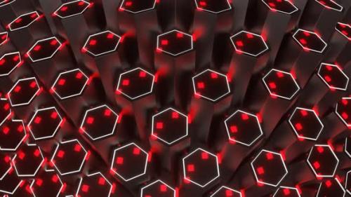 Videohive - Black And Gray And Red Hexagonal Circular Motion Background Vj Loop In 4K - 48242162 - 48242162