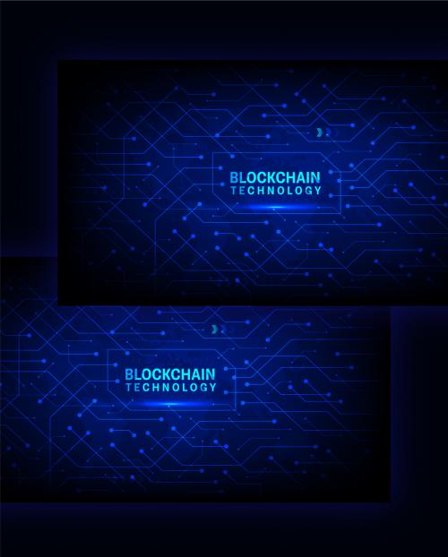 Blockchain Technology Concept, Abstract Glowing Circuit Board Lines Pattern Background. Can Be Used As Landing Page Design. 644482434