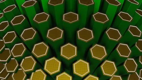 Videohive - Green And Gold And White Hexagonal Circular Motion Background Vj Loop In HD - 48242167 - 48242167