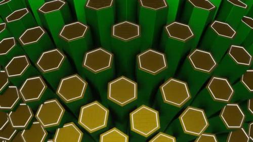 Videohive - Green And Gold And White Hexagonal Circular Motion Background Vj Loop In 4K - 48242171 - 48242171