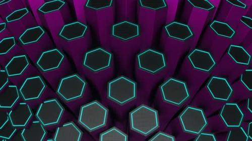 Videohive - Pink And Cyan Hexagonal Circular Motion Background Vj Loop In 4K - 48242172 - 48242172