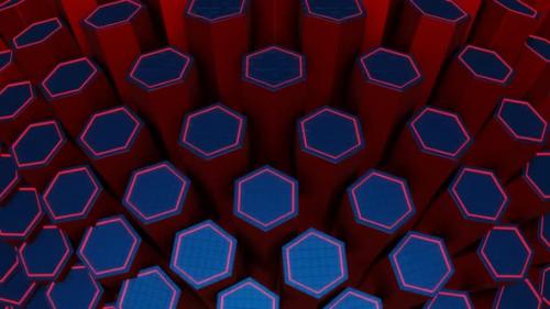 Videohive - Red And Blue Hexagonal Circular Motion Background Vj Loop In HD - 48242173 - 48242173