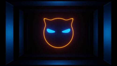 Videohive - Blue And Orange Neon Glowing Cat Head Background Vj Loop In HD - 48242174 - 48242174
